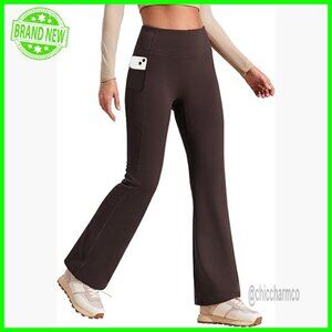 Fleece Lined High Waist Flare Leggings with Pockets for Winter Yoga